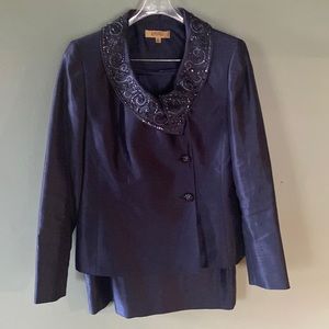 Kasper Navy Beaded Skirt Suit Set size 10